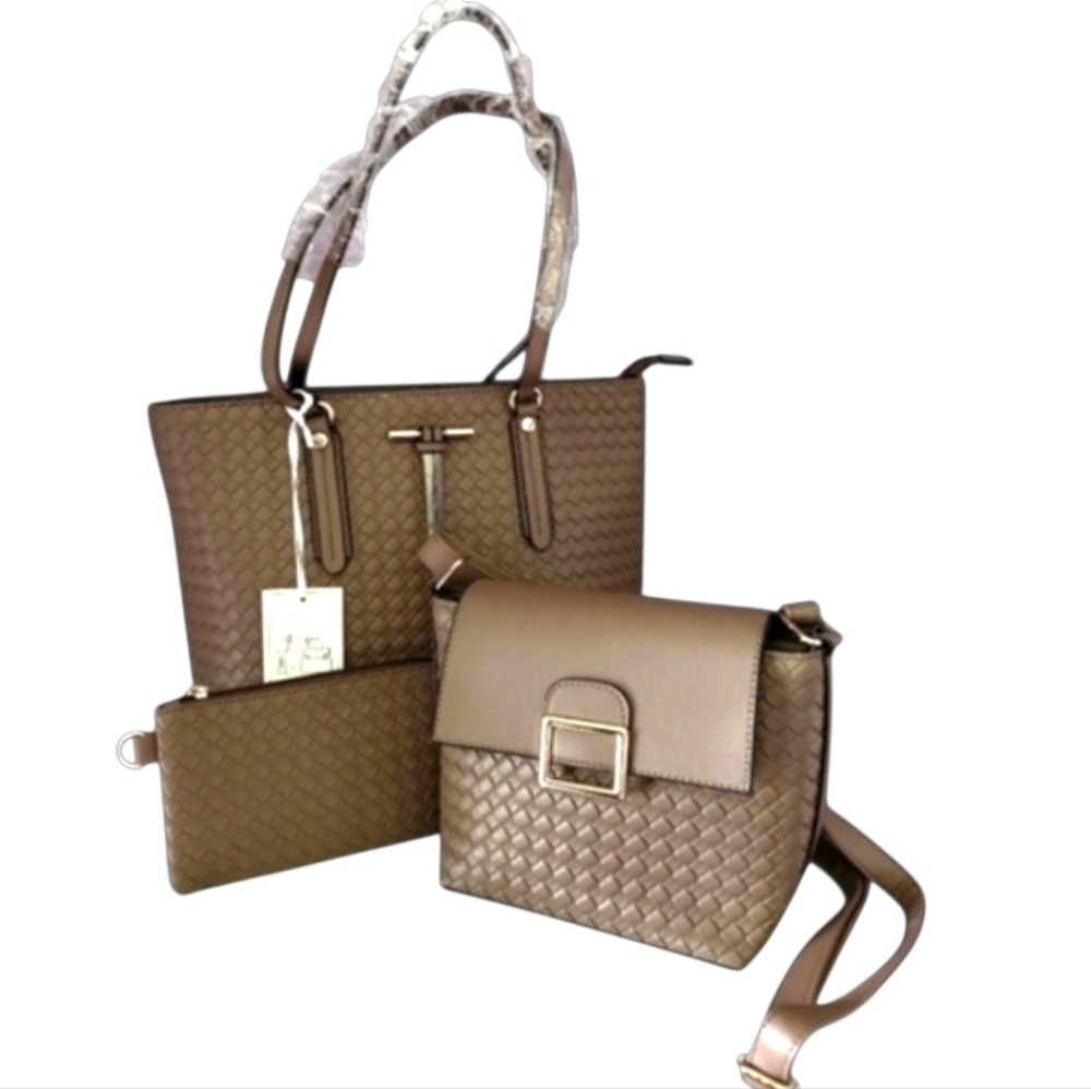 Boutique Taupe/Brown 3-Piece Tote & Crossbody Set